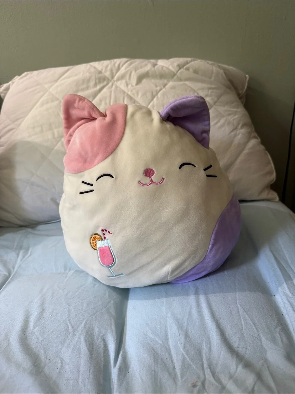 Squishmallows Cat Plush - Pink, Purple & Cream Cute Embroidered Drink